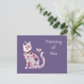 Pretty Pink Purple Hearts Roses Floral Cat ポストカード (スタンド正面)