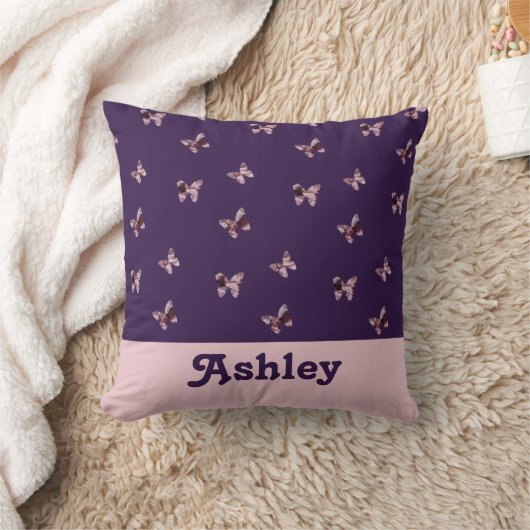 Pretty Pink Purple Satin Butterfly Pattern Animals クッション (ブランケット)