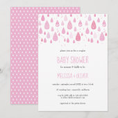 Pretty Pink Raindrops Couples Baby Shower 招待状 (正面/裏面)