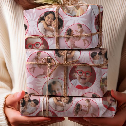 Pretty Pink & Red Photo & Daisy Pattern ラッピングペーパーシート