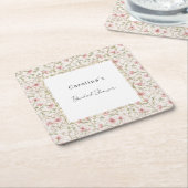Pretty Pink Romantic Floral Bridal Shower スクエアペーパーコースター (アングル)