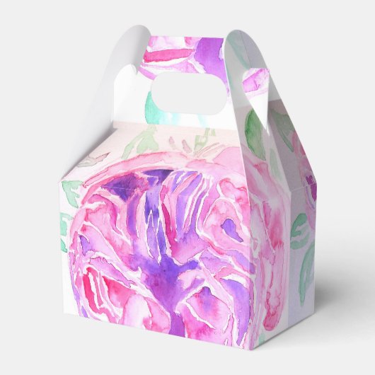 Pretty Pink Roseの花のウェディングケーキお土産ボックス フェイバーボックス (正面サイド)