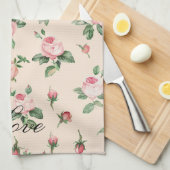 Pretty Pink Rosesの花を飾ったプリティな花嫁のシャワー キッチンタオル (四つ折り)