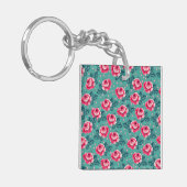 Pretty Pink Roses and Polka Dot Pattern on Teal キーホルダー (正面左)