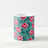 Pretty Pink Roses and Polka Dot Pattern on Teal コーヒーマグカップ (中央)