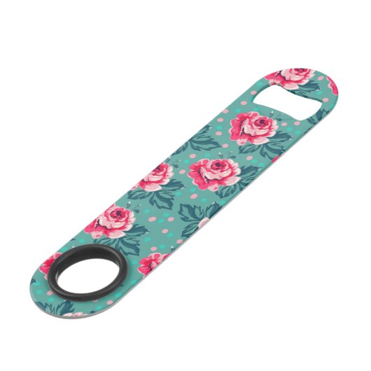 Pretty Pink Roses and Polka Dot Pattern on Teal スピード栓抜き (正面アングル)