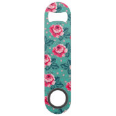 Pretty Pink Roses and Polka Dot Pattern on Teal スピード栓抜き (裏面)