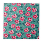 Pretty Pink Roses and Polka Dot Pattern on Teal タイル (正面)
