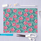 Pretty Pink Roses and Polka Dot Pattern on Teal 薄葉紙 (クラフト)