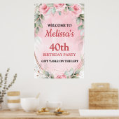 Pretty Pink Roses Birthday ポスター (キッチン)