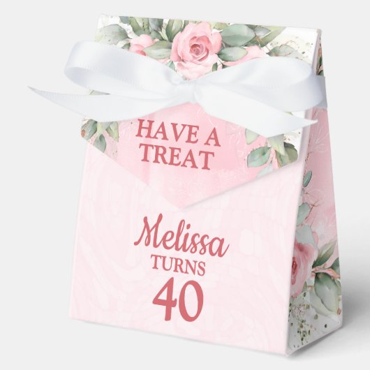 Pretty Pink Roses Birthday 4"w x 2"l x 5"h フェイバーボックス (正面)