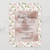 Pretty Pink Roses Blush Pink Glam Bridal Shower 招待状 (正面/裏面)