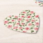 Pretty Pink Roses Floral Bridal Shower ペーパーコースター (アングル)