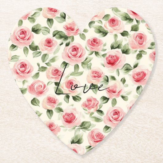 Pretty Pink Roses Floral Bridal Shower ペーパーコースター (正面)