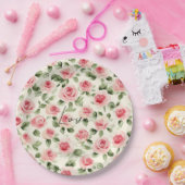 Pretty Pink Roses Floral Bridal Shower ペーパープレート (パーティー)
