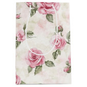 Pretty Pink Roses Floral Bridal Shower ミディアムペーパーバッグ (正面)