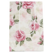 Pretty Pink Roses Floral Bridal Shower ミディアムペーパーバッグ (裏面)