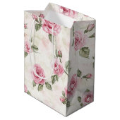 Pretty Pink Roses Floral Bridal Shower ミディアムペーパーバッグ (裏面アングル)