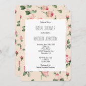 Pretty Pink Roses Floral Bridal Shower 招待状 (正面/裏面)