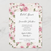 Pretty Pink Roses Floral Bridal Shower 招待状 (正面/裏面)