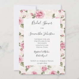 Pretty Pink Roses Floral Bridal Shower 招待状