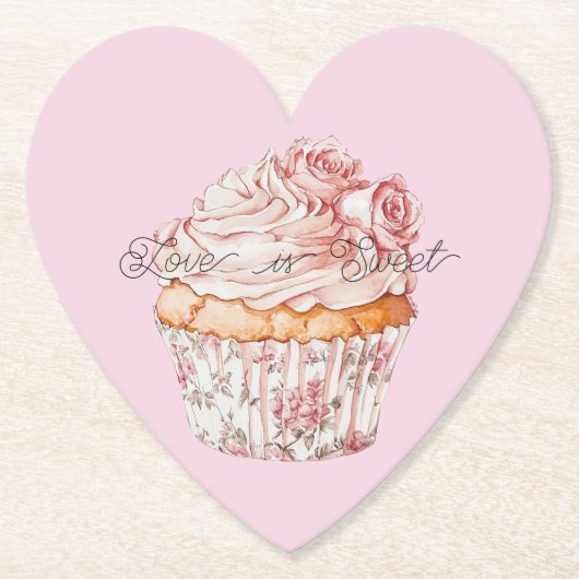 Pretty Pink Roses Floral Cupcake Bridal Shower ペーパーコースター (正面)