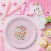 Pretty Pink Roses Floral Cupcake Bridal Shower ペーパープレート (パーティー)