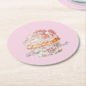 Pretty Pink Roses Floral Cupcake Bridal Shower ラウンドペーパーコースター (アングル)
