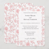 Pretty Pink Roses Floral Wedding 招待状 (正面/裏面)
