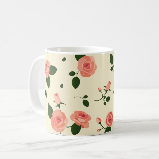 Pretty Pink Roses Pastel Pink Pattern コーヒーマグカップ (正面左)