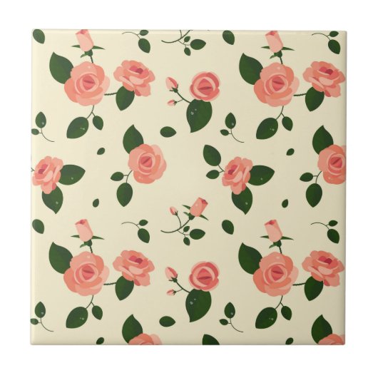 Pretty Pink Roses Pastel Pink Pattern タイル (正面)