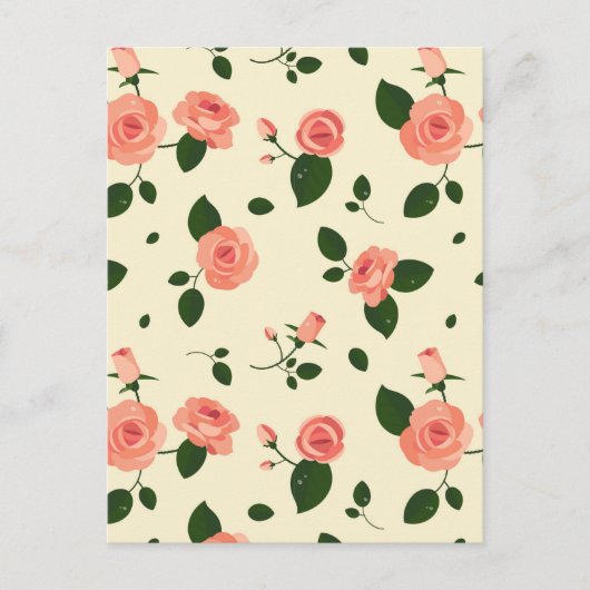 Pretty Pink Roses Pastel Pink Pattern ポストカード (正面)
