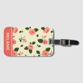 Pretty Pink Roses Pastel Pink Pattern Personalised ラゲッジタグ (正面横)