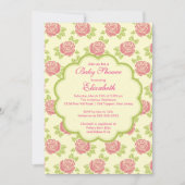 Pretty Pink Roses Spring Baby Shower Invitation 招待状 (正面)
