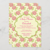 Pretty Pink Roses Spring Baby Shower Invitation 招待状 (正面/裏面)