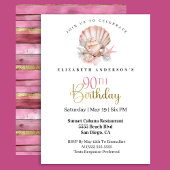 Pretty Pink Seashell and Pearls 90th Birthday 招待状