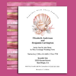 Pretty Pink Seashell and Pearls Wedding 招待状