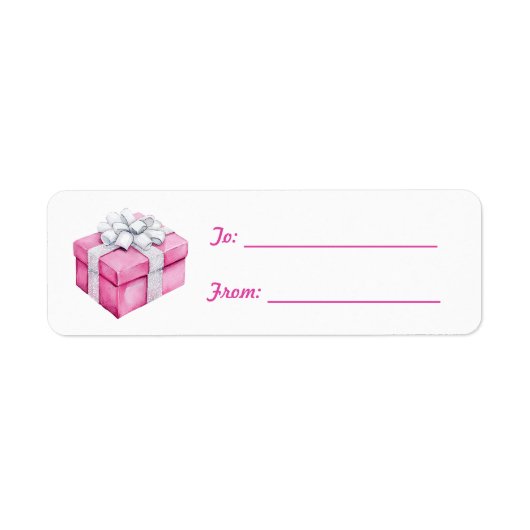 Pretty Pink Silver Bow Gift Christmas ラベル (正面)