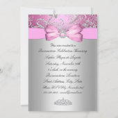 Pretty Pink Silver Bow & Tiara Quinceanera 招待状 (裏面)
