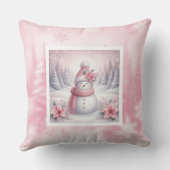Pretty Pink Snow Scene Pillow Sweet Snowman クッション (裏面)
