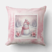 Pretty Pink Snow Scene Pillow Sweet Snowman クッション (正面)