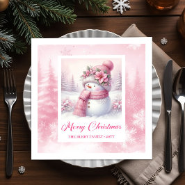 Pretty Pink Snowman Christmas Scene Napkins Kids  スタンダードカクテルナプキン