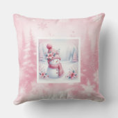 Pretty Pink Snowman Winter Scene Kids Room Pillow クッション (裏面)