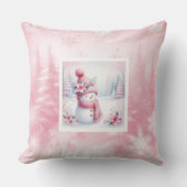 Pretty Pink Snowman Winter Scene Kids Room Pillow クッション (正面)