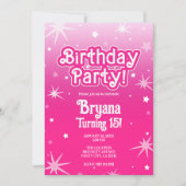 Pretty Pink Sparkle Stars Birthday Party Photo 招待状 (正面)