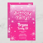 Pretty Pink Sparkle Stars Birthday Party Photo 招待状 (正面/裏面)