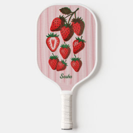 Pretty Pink Strawberry and Stripe オーダーネーム  ピックルボールラケット