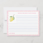 Pretty Pink Tiles Lemon Baby Shower Advice Card 招待状 (正面)