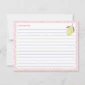 Pretty Pink Tiles Lemon Baby Shower Advice Card 招待状 (裏面)