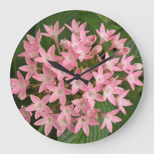 Pretty Pink Tropical Flowers Wall Clock ラージ壁時計 (正面)